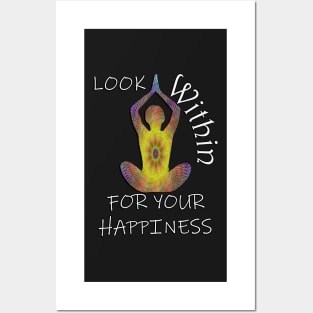 Inspirational Quote: Look Within For Your Happiness, Yoga Graphic Motivational Posters and Art